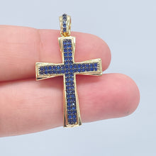 Load image into Gallery viewer, 18k Gold Filled Colorful Cubic Zirconia Cross Pendant Charm, Religious Charm, Emerald, Sapphire or Amethyst CZ
