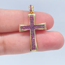 Load image into Gallery viewer, 18k Gold Filled Colorful Cubic Zirconia Cross Pendant Charm, Religious Charm, Emerald, Sapphire or Amethyst CZ
