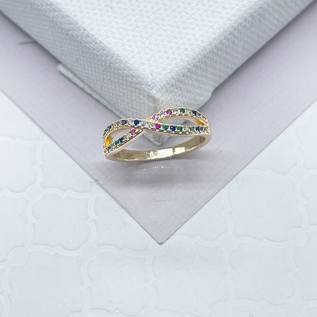 18k Gold Filled Infinity Ring Featuring Multi Color Micro Pave Cubic Zirconia