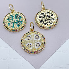 Load image into Gallery viewer, 18k Gold Filled Colorful Enamel Saint Benedict Cross Pendant  Protection  Charm Jewelry Making
