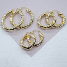 Load image into Gallery viewer, 18k Gold Filled 6mm Thick Twisted Plain And Matte Tube Hoop Earrings Available

