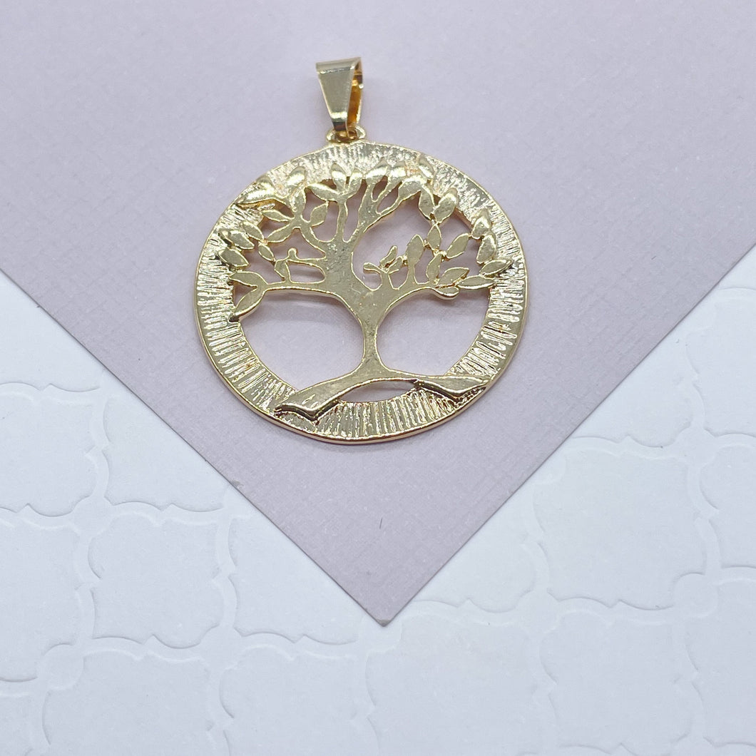 18k Gold Filled Tree of Life Plain Round Medallion Pendant Charm For Necklace