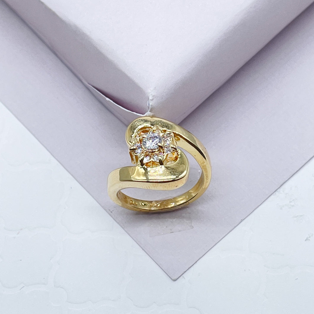 18k Gold Filled Flower Ring With Cubic Zirconia Stones Surrounded With Gold