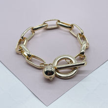 Load image into Gallery viewer, 18k Gold Filled Thick Paper Clip Featuring Chunky Toggle Clasp &amp; Ball Charm
