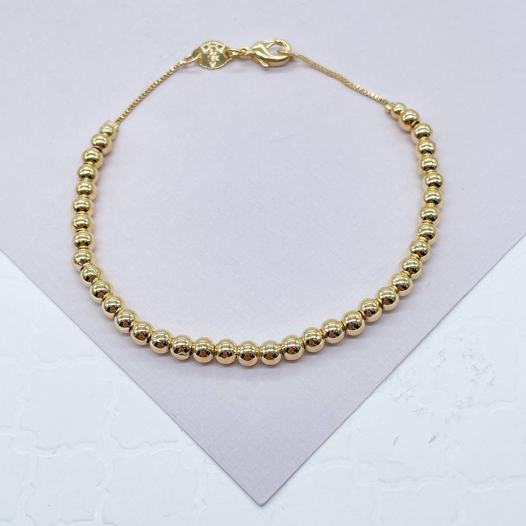 18k Gold Filled Classic 4mm Beaded  Bracelet, Gold Plain Ball Bracelet,