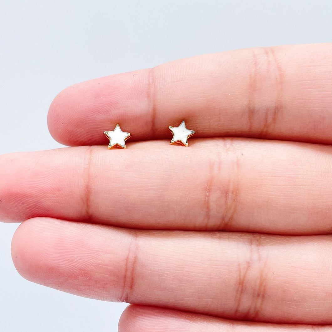 18k Gold Filled Colorful Stars Stud Earring White And Blue Patriotic Jewelry