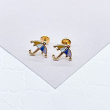 Load image into Gallery viewer, 18k Gold Filled Colorful Enamel Small Umbrella Stud Earrings
