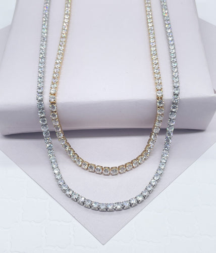 18k Gold Filled 3mm Tennis Necklace Available In Silver Cubic Zirconia Necklace Chain  Jewelry