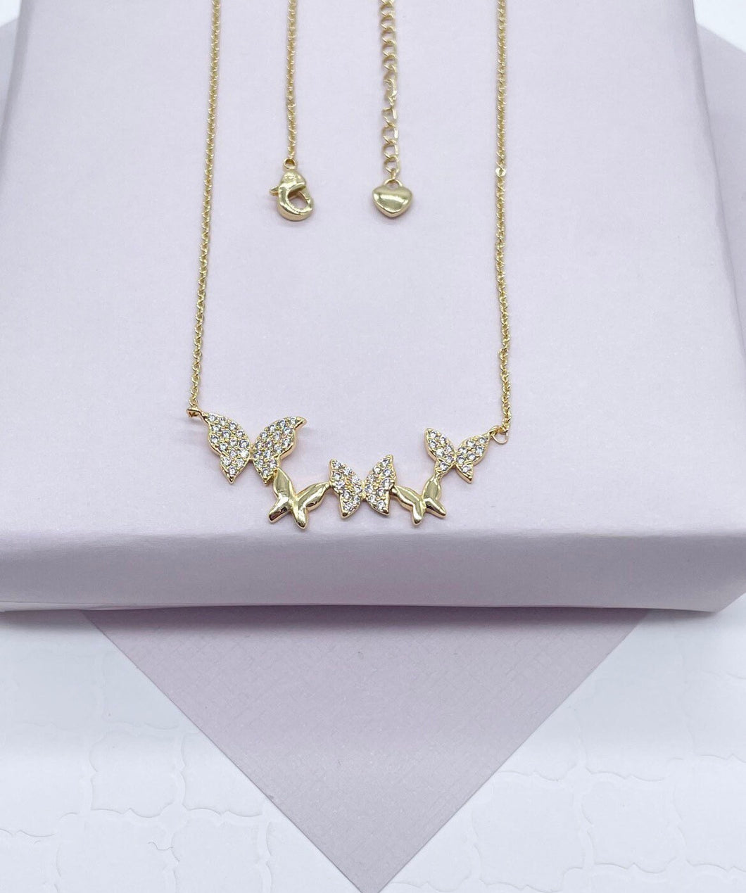 18k Gold Filled Butterfly Necklaces Featuring Micro Pave Cubic Zirconia Butterflies And Plain Gold Butterfly Jewelry