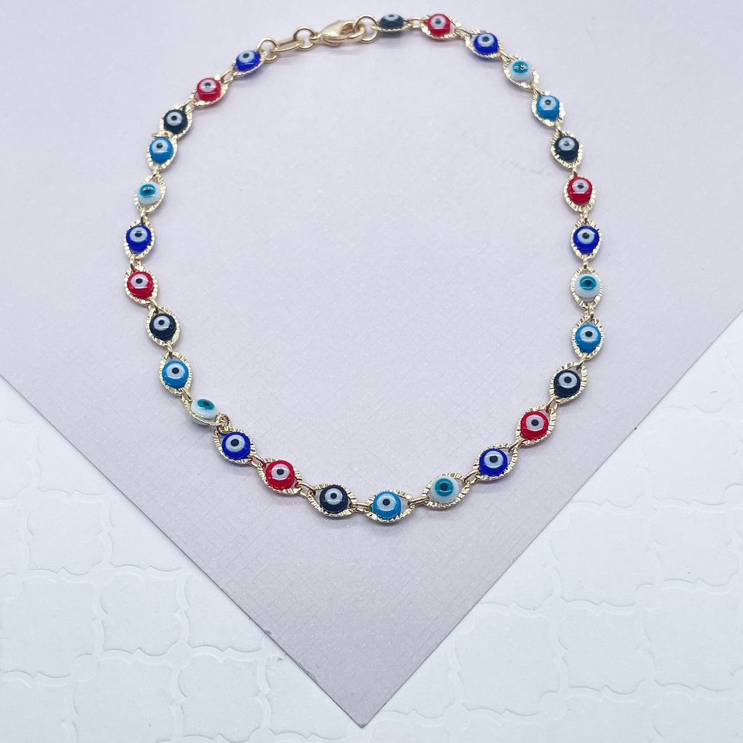 18k Gold Filled Multicolor Evil Eye Anklet Wholesale Protection Jewelry