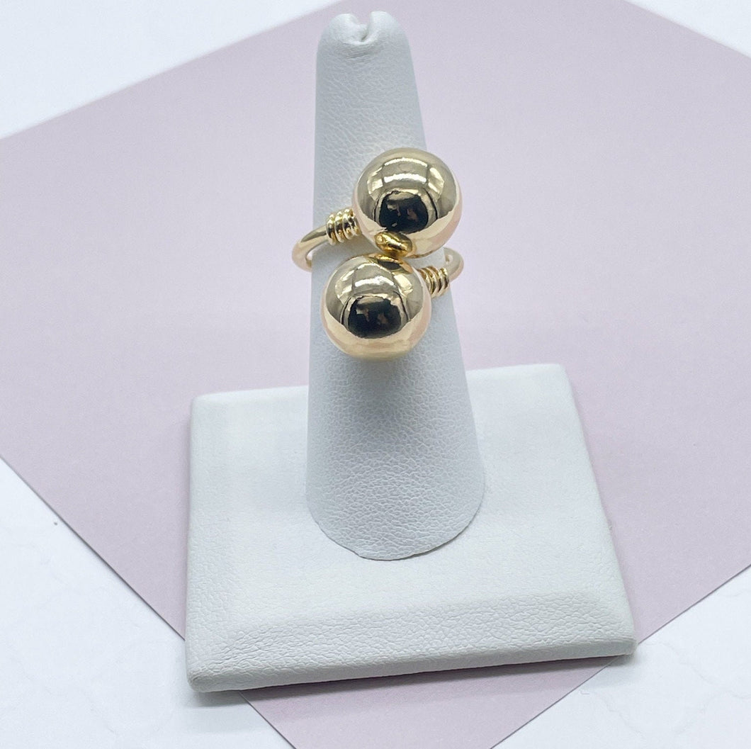 18k Gold Filled Dual Designer Plain Large Ball Adjustable Ring Wholesale Jewelry