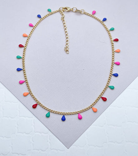 18k Gold Filled Multicolor Tiny Teardrop Charm Anklet, Colorful Jewelry,  Supplies