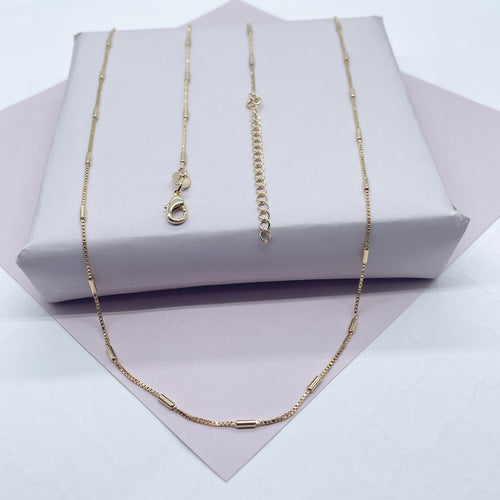 18k Gold Filled 1mm Dainty Interspersed Bar Dash Box Chain Necklace Supplies Designers