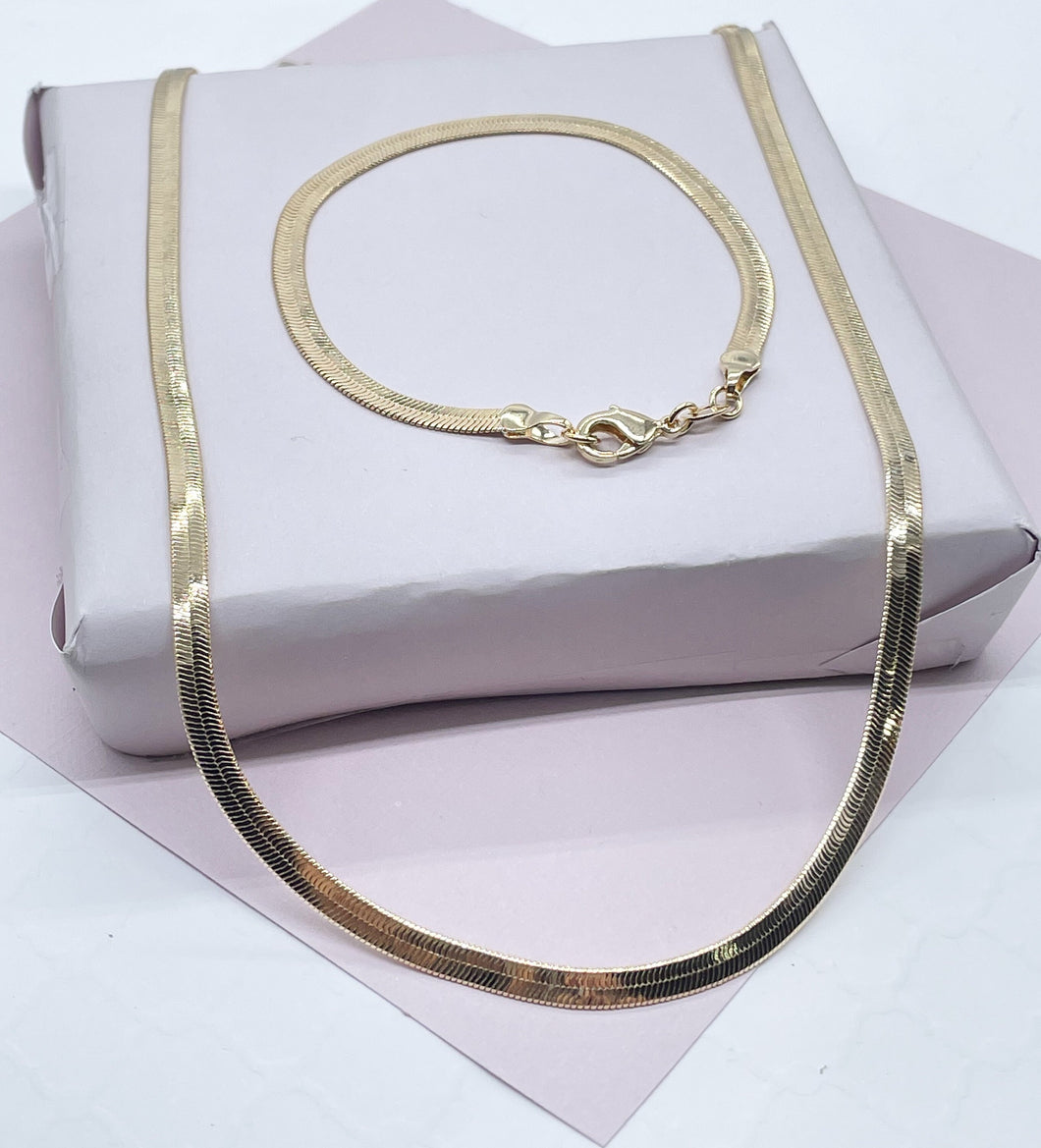 18k Gold Filled Flexible Herringbone 4mm Chain Necklace
