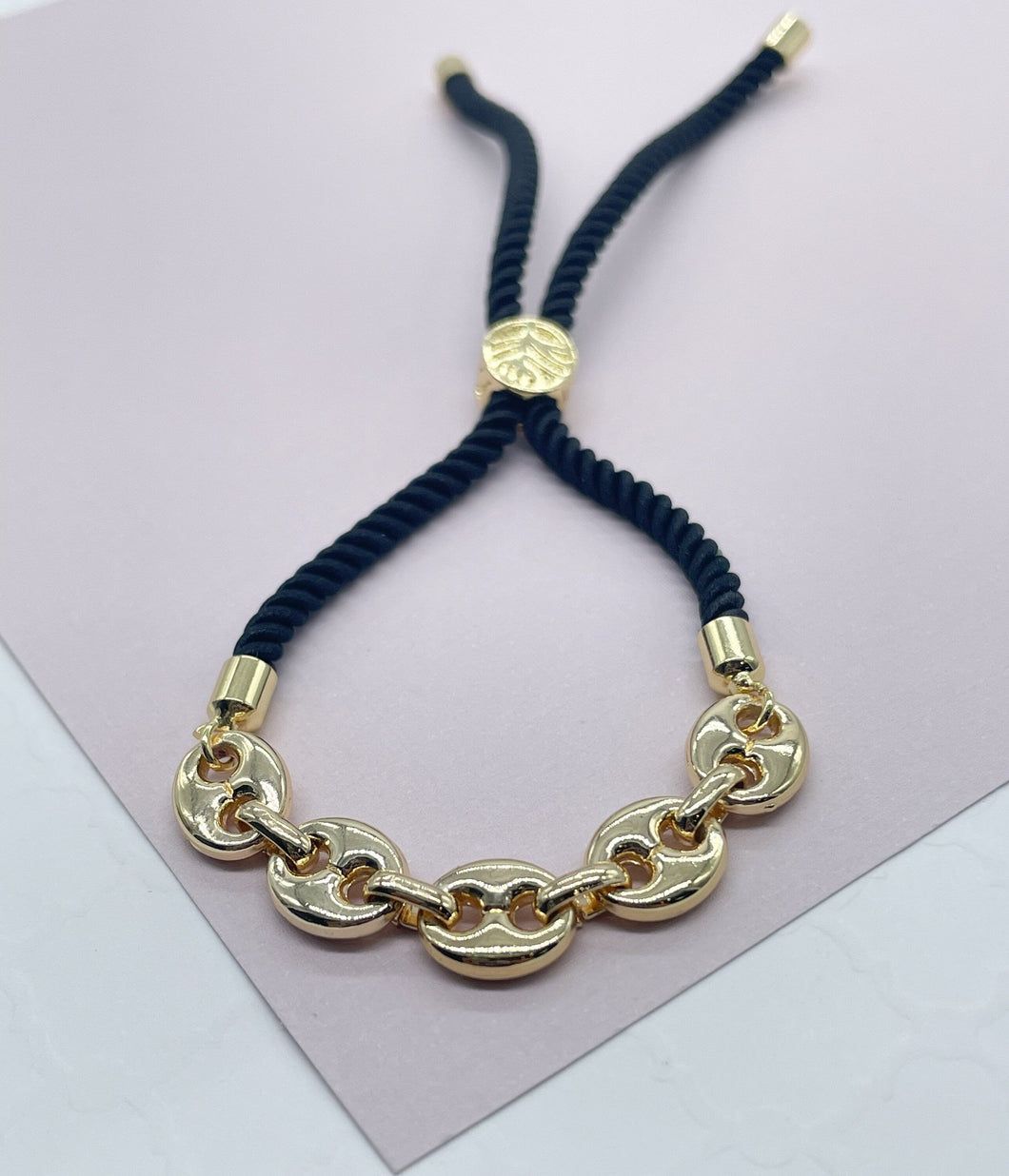 18k Gold Filled Twisted Fabric Bracelet With Mariner Chain in The Center in Winter Colors