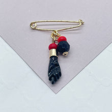 Load image into Gallery viewer, 18k Gold Filled Simulated Azabache Stone Safety Pin  Babe Protection Good Luck tune  Supplies
