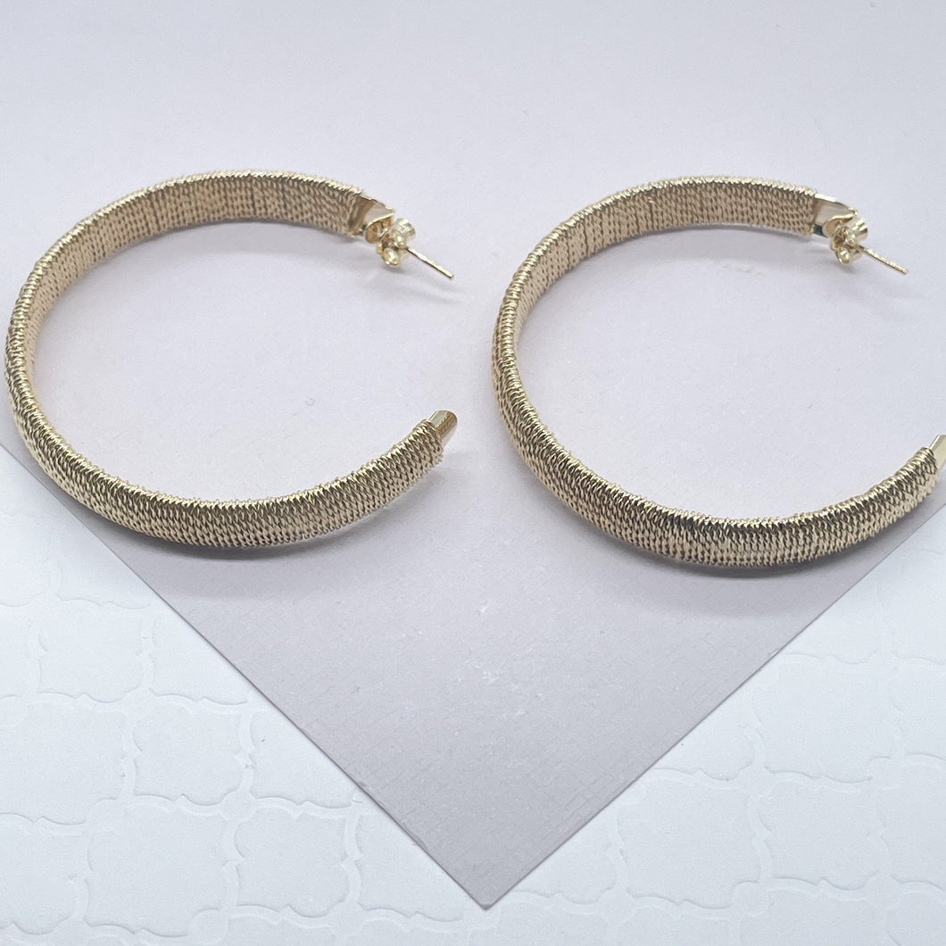 18k Gold Filled Plain Flat Handmade Twisted Thread Wrapped Hoop Earrings  Jewelry