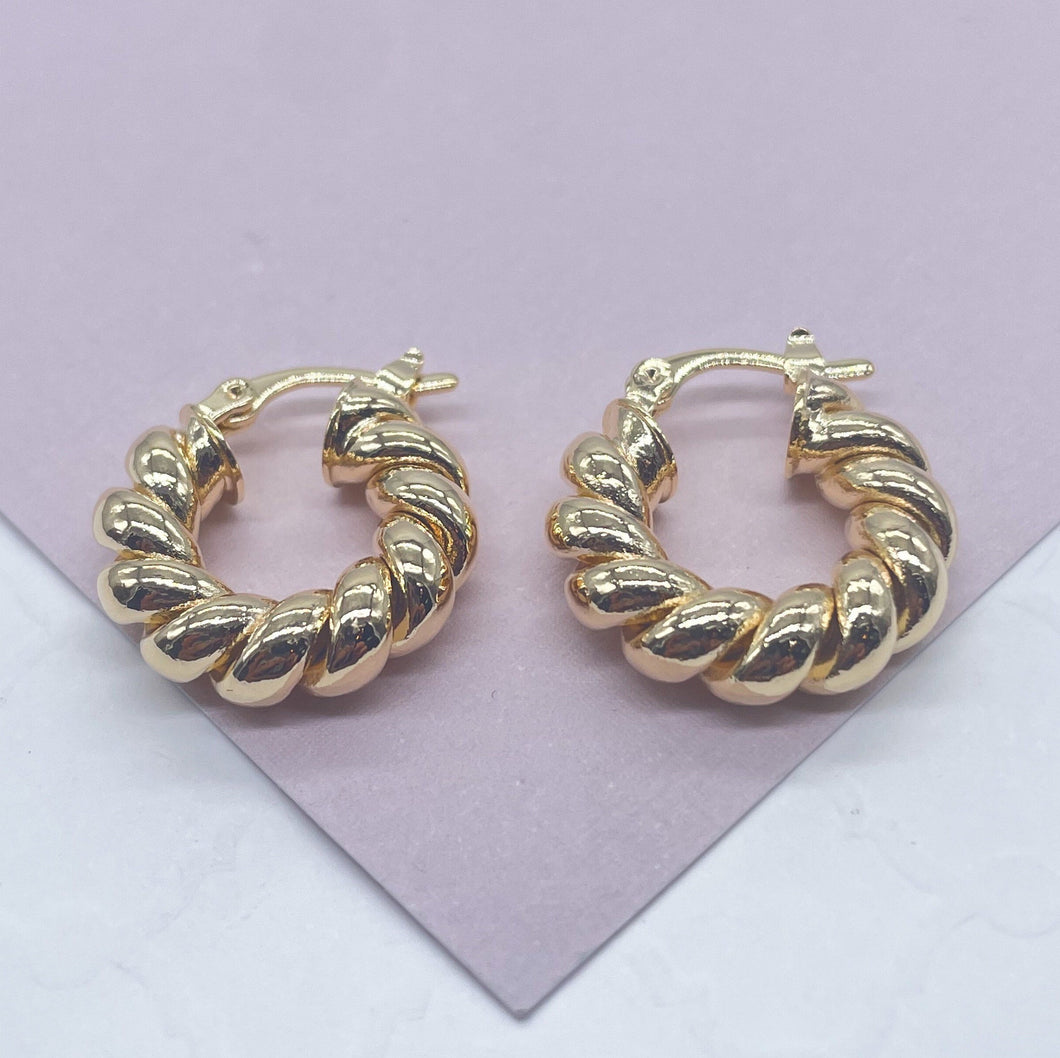 18k Gold Filled Chunky Croissant Style Hoop Earrings, Very Light Hallowed
