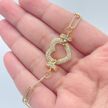 Load image into Gallery viewer, 18k Gold Filled Paper Clip Link Bracelet Featuring Micro Pave Cubic Zirconia Heart Charm With CZ Connectors Jewelry
