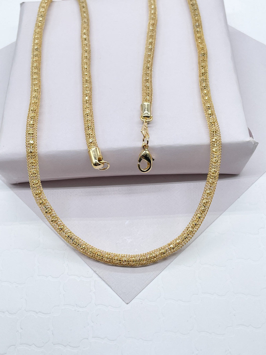 4mm 18k Gold Filled Mesh Shiny Tube Necklace For Wholesale Jewelry Supplies