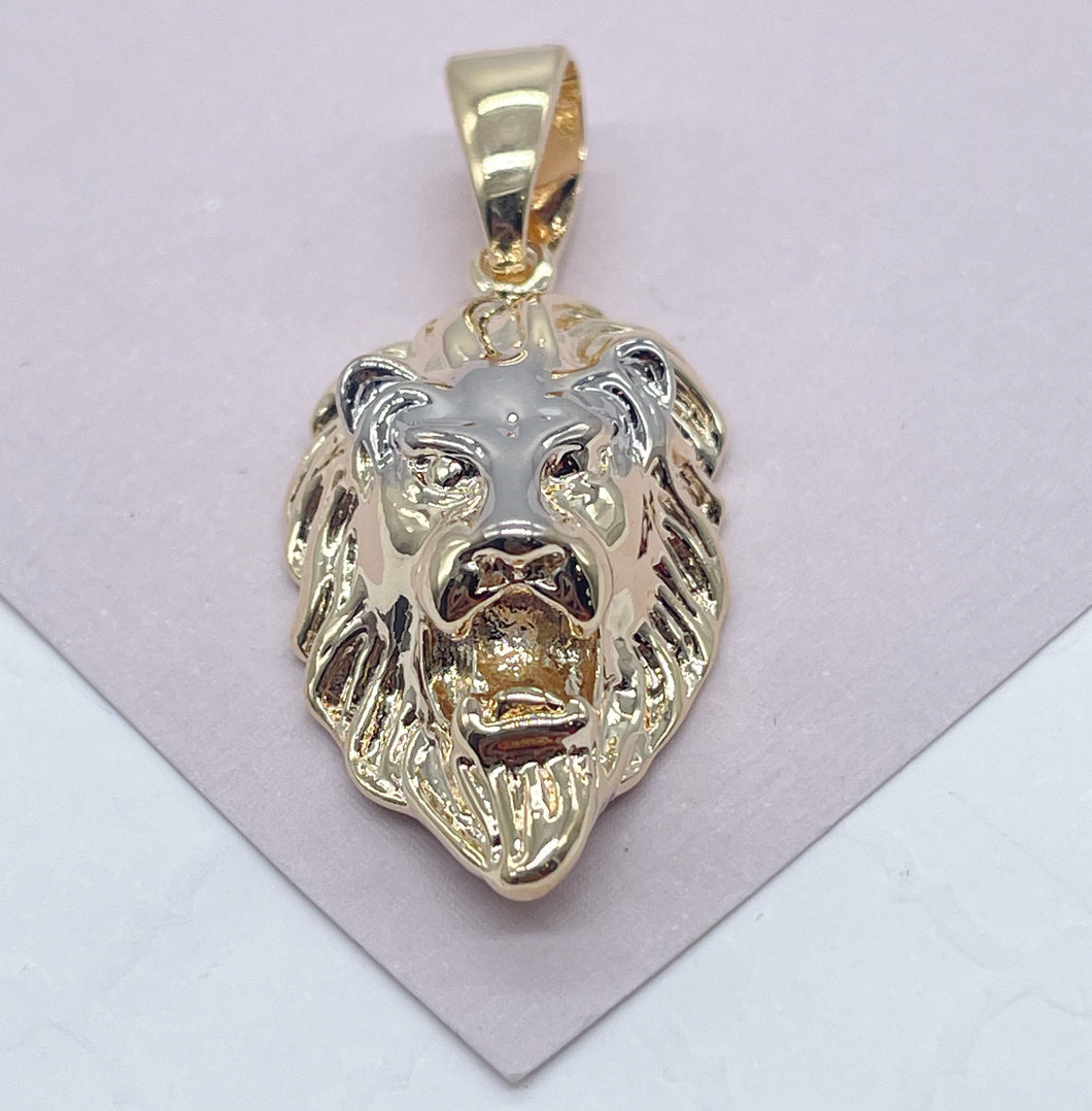 18k Gold Filled Lion Head Pendant With Silver Head And Gold Mane Tow Tone
