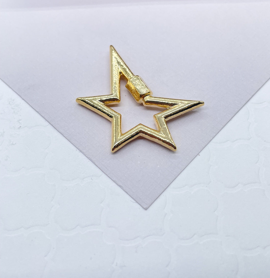 18k Gold Filled Star Pass Through Pendant Charm For Necklaces Connector,