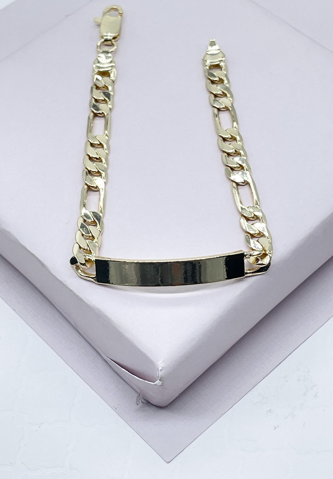 18k Gold Filled Figaro Link ID Children’s Bracelet, Bar Bracelet For Kids