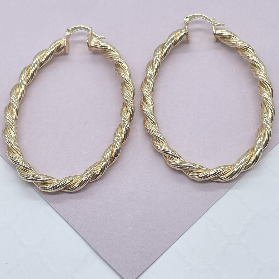 18k Gold Filled Oval Shape Twisted Hoop Earrings Wholesale Jewelry Making