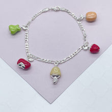 Load image into Gallery viewer, 18k Gold Filled Charm Figaro Bracelet featuring Enamel Orange, Apple, Pear, Cashew Fruit Popsicle Charms in Gold or Silver Jewelry
