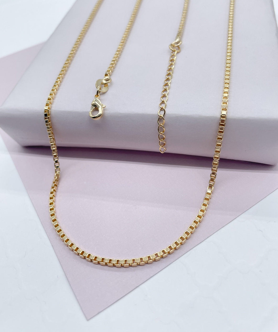 Dainty 18k Gold Filled 2mm Box Chain Necklace for Wholesale Jewelry Making