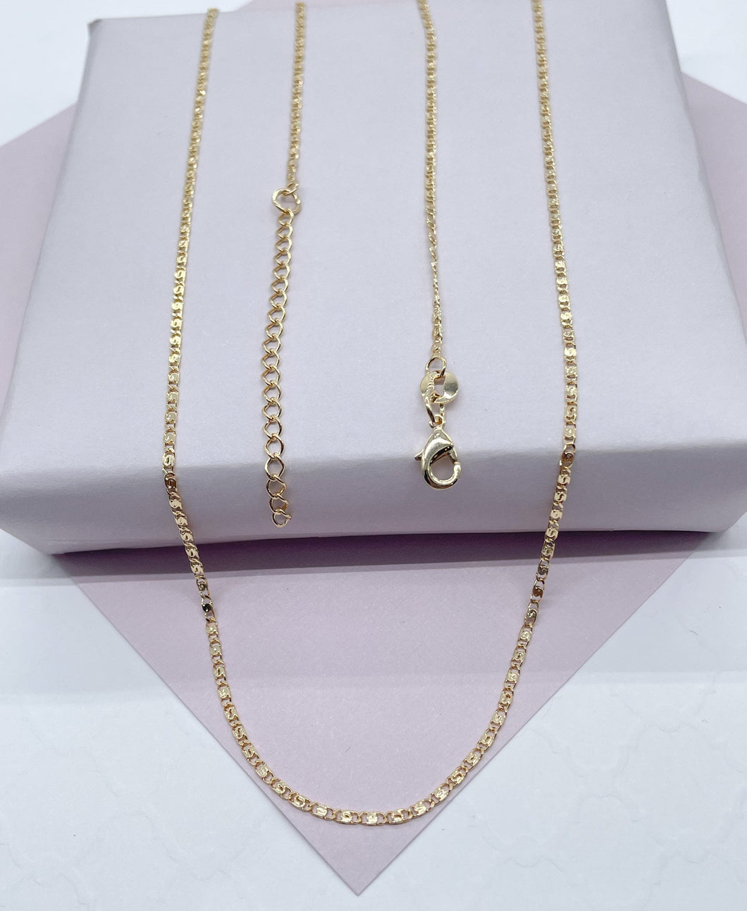 Dainty 18k Gold Filled 2mm Design Flat Fancy Chain Necklace for Wholesale