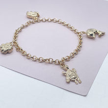 Load image into Gallery viewer, 18k Gold Filled Lucky Charm Bracelet, Dolphin, Turtle, Elephant &amp; Clover
