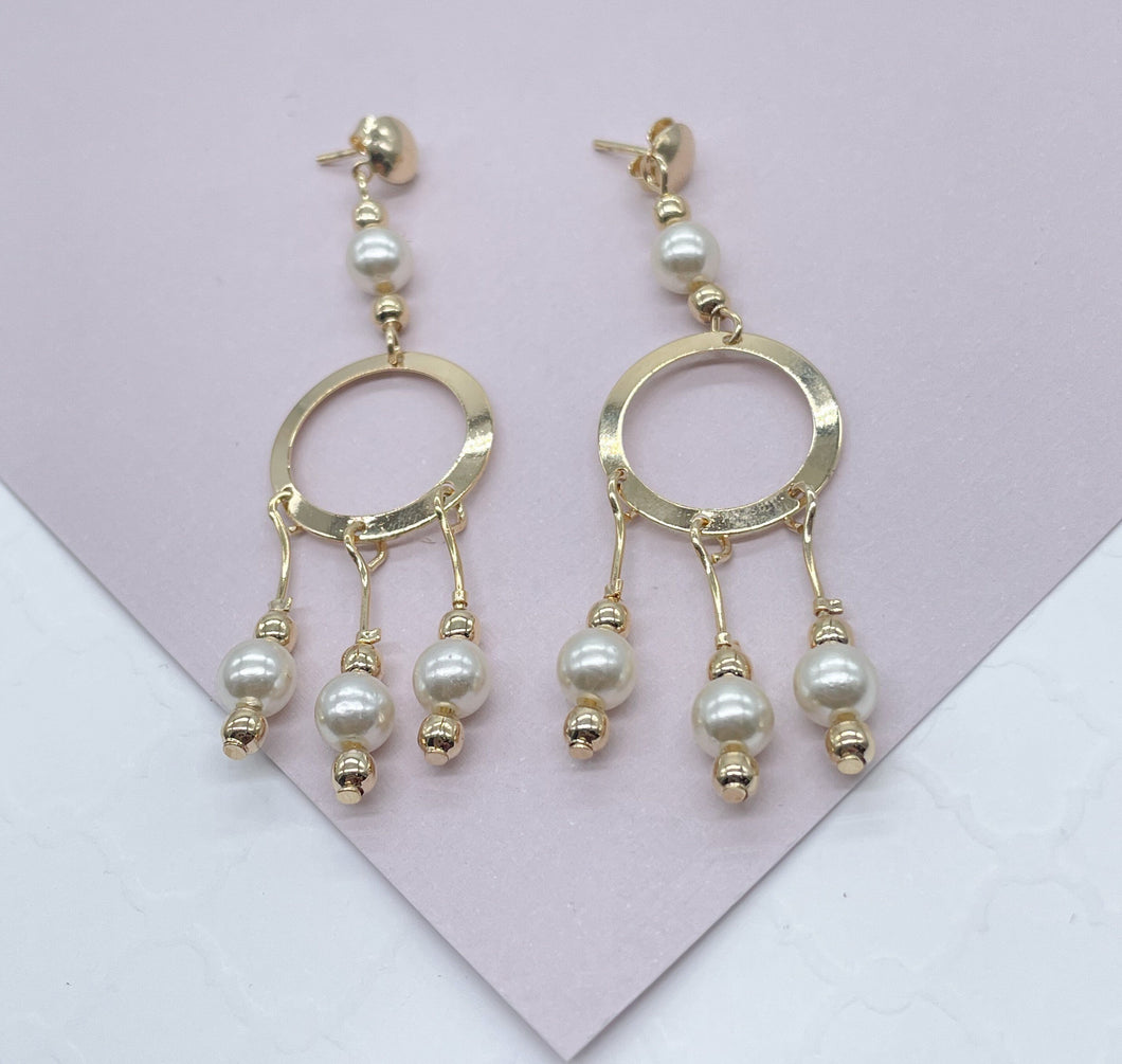 18k Gold Filled Boho Dreamcatcher Inspire Design Dangle Earrings Featuring Details in Simulated Pearl  Jewelry