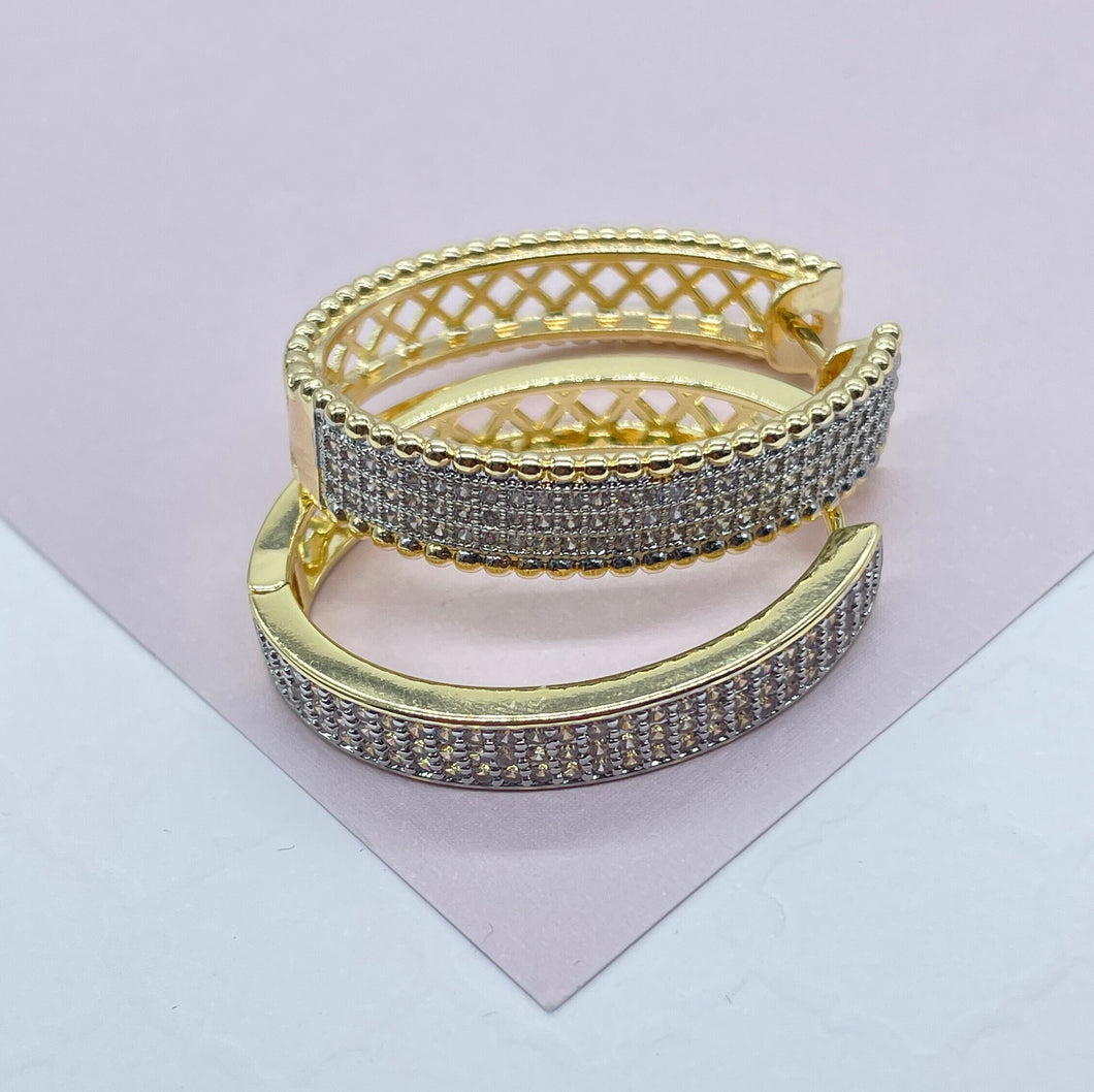 18k Gold Filled Clear Micro Pave Cubic Zirconia Clicker Hoop Earrings Featuring Oval Shape
