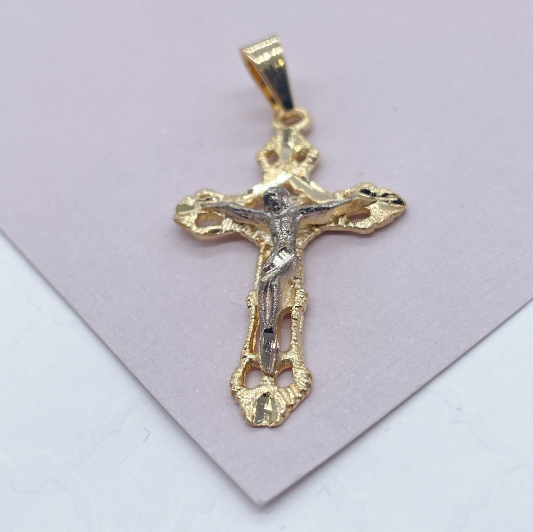 18k Gold Filled Textured Crucifix Cross Featuring Image Of Jesus Christ in