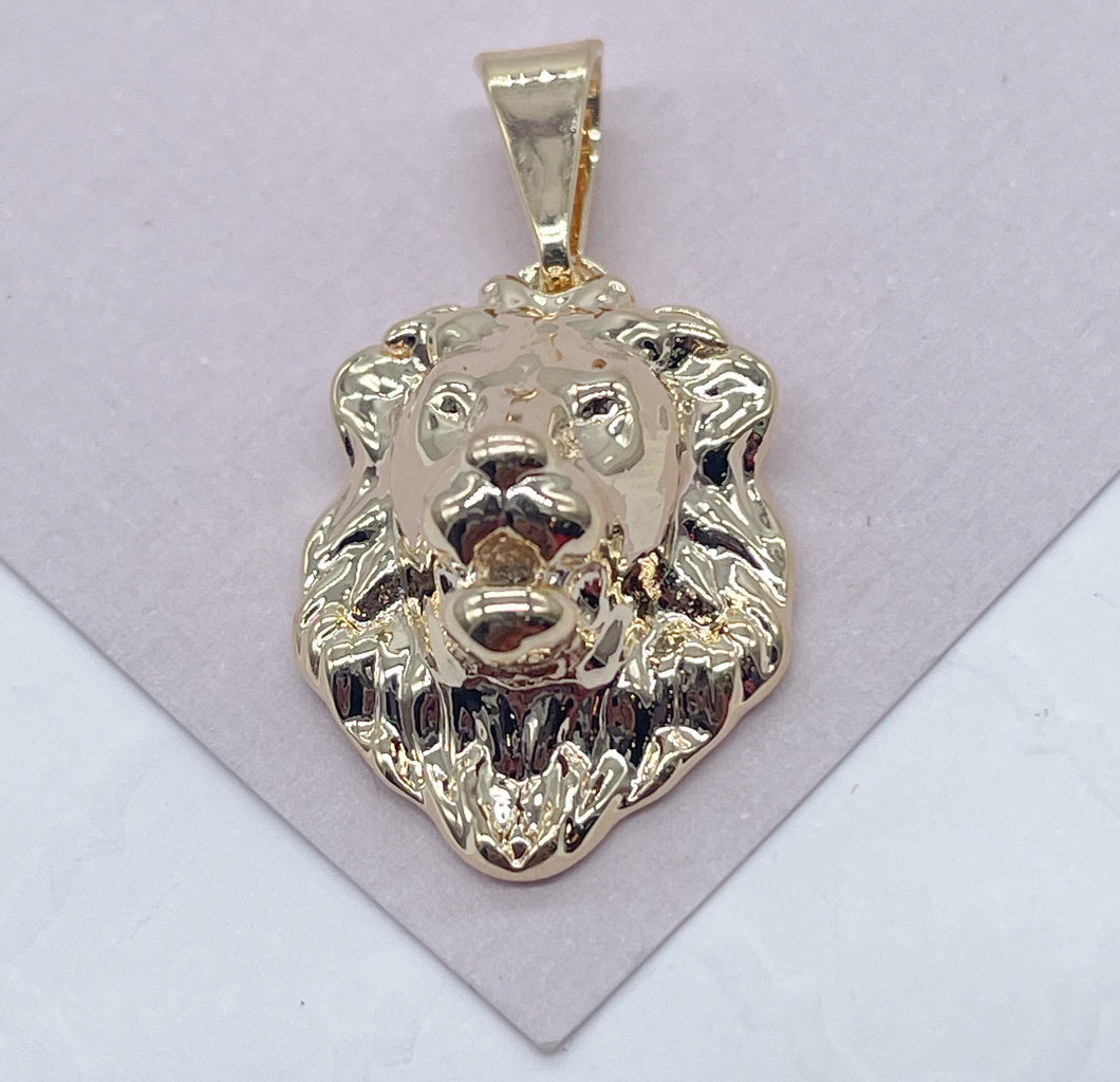 18k Gold Filled Detailed Lion Head Pendant, King Of The Jungle Charm