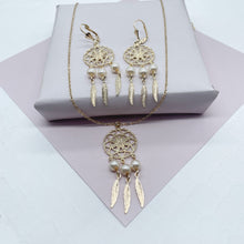 Load image into Gallery viewer, 18k Gold Filled Dream Catcher Jewelry Set With Earrings And Necklace Featuring Pearls Details
