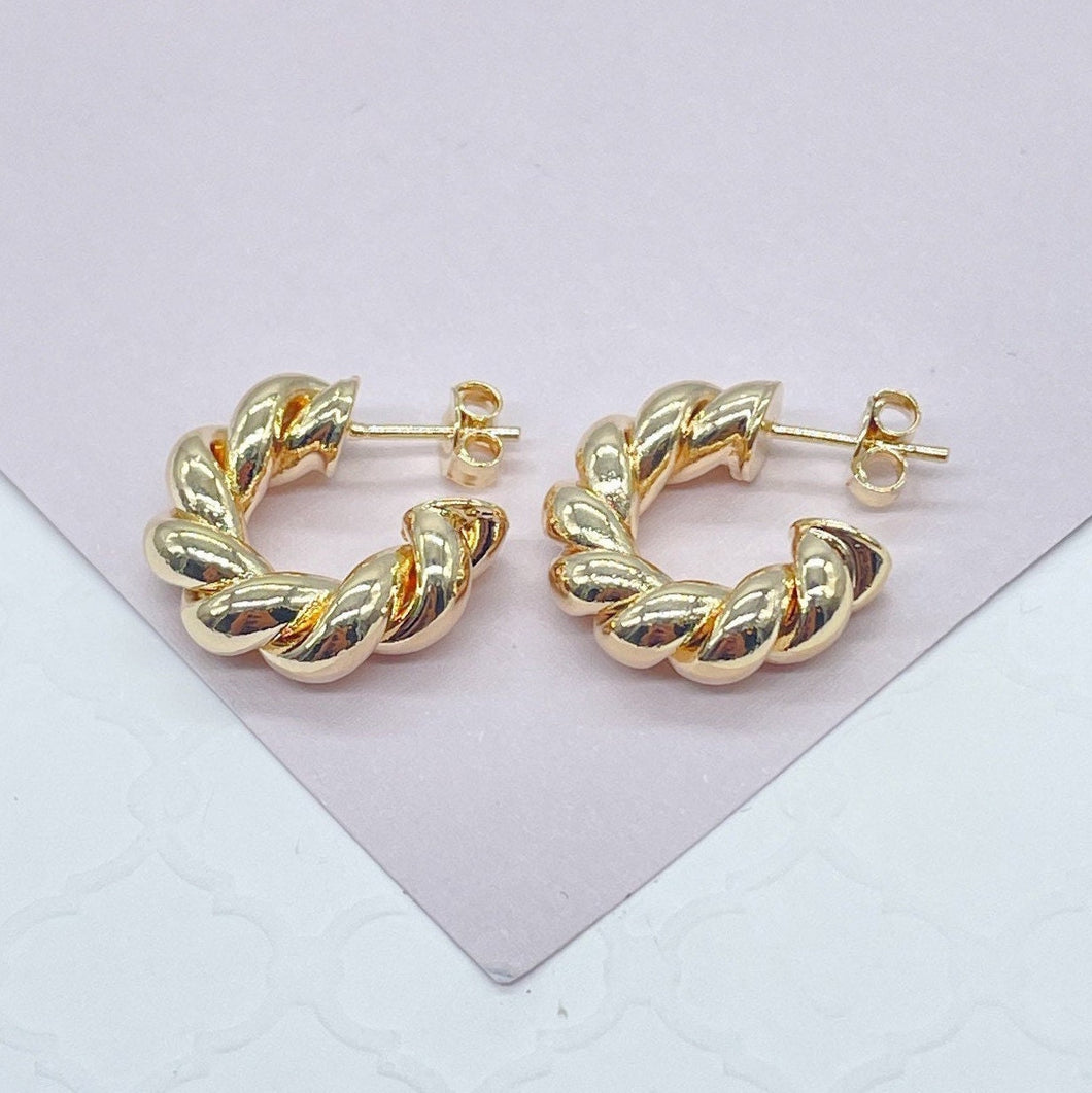18k Gold Filled Croissant 20mm Twisted Pushback Open Hoop Earring C-Hoop