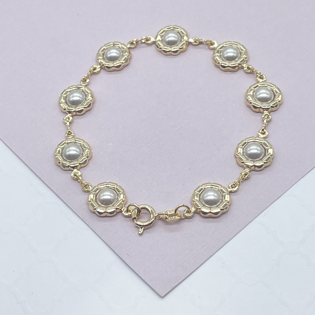 18k Gold Filled Bracelet With Embedded Simulated Pearls Wholesale Jewelry