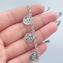Load image into Gallery viewer, Silver Filled Angel Charm Rolo Bracelet Featuring Seven Angel Medals
