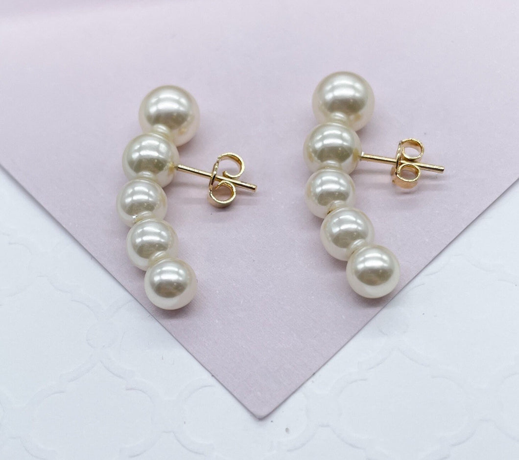 18k Gold Filled 5 Firm Simulated Pearl Earrings