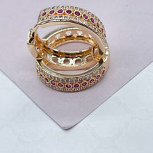 Load image into Gallery viewer, 18k Gold Filled Pave Hoops With 1 Row of colorful Stones
