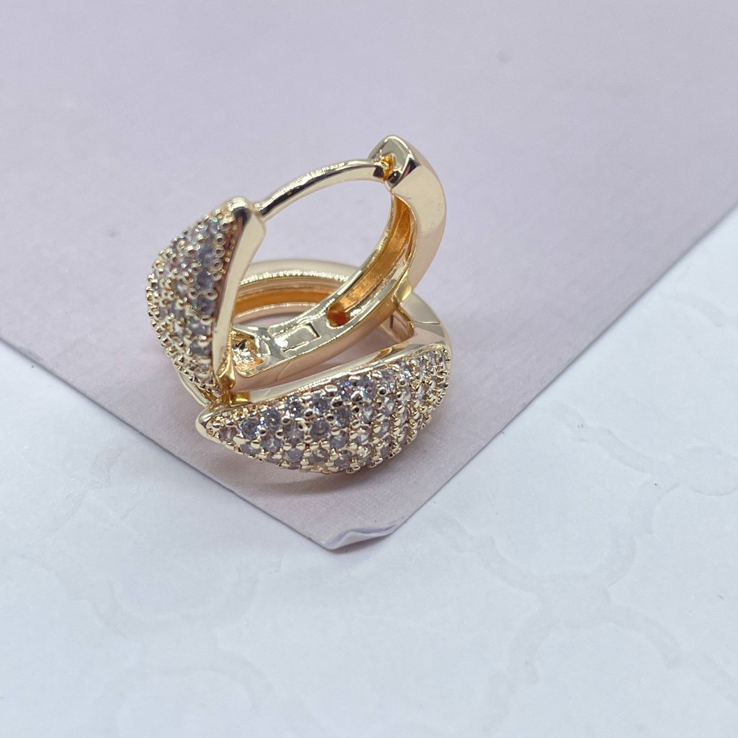 18k Gold Filled Small Leaf Shape Micro Pavê Zirconia Clicker Hoop Earrings