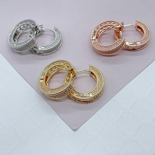 18k Gold Filled Flat and Fat Shape Micro Pavê Zirconia Clicker Earrings