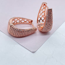 Load image into Gallery viewer, 18k Gold Filled Clear Pave Oval Earrings
