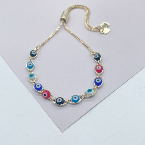 18k Gold Filled Colorful Evil Eye Adjustable Bracelet
