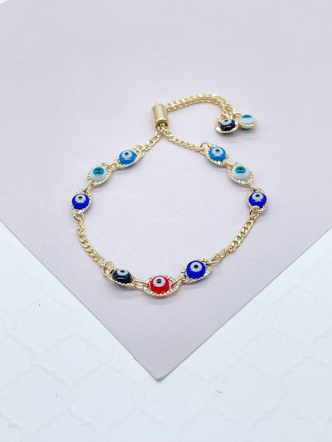 18K Gold Filled Adjustable Link Bracelet With Multi-Colored BraceletWholesale Jewelry Supplies