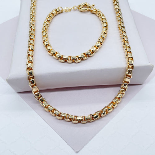 18k Gold Filled 3mm  Thick Box Set necklace and braceletWholesale Jewelry Supplies