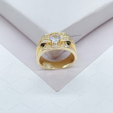 Load image into Gallery viewer, 18k Gold Filled Cubic Patterned Mens Ring Featuring Diamond Cut Zircon Stone
