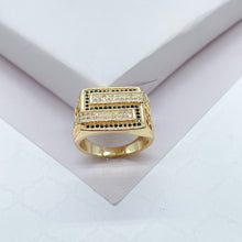 Load image into Gallery viewer, 18k Gold Filled Mens Ring With White and Black Micro Zircon Stones
